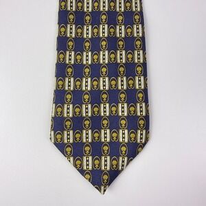 RICHEL 100% Silk Tie Navy Blue Gold Seashells Handmade Spain Mens Necktie
